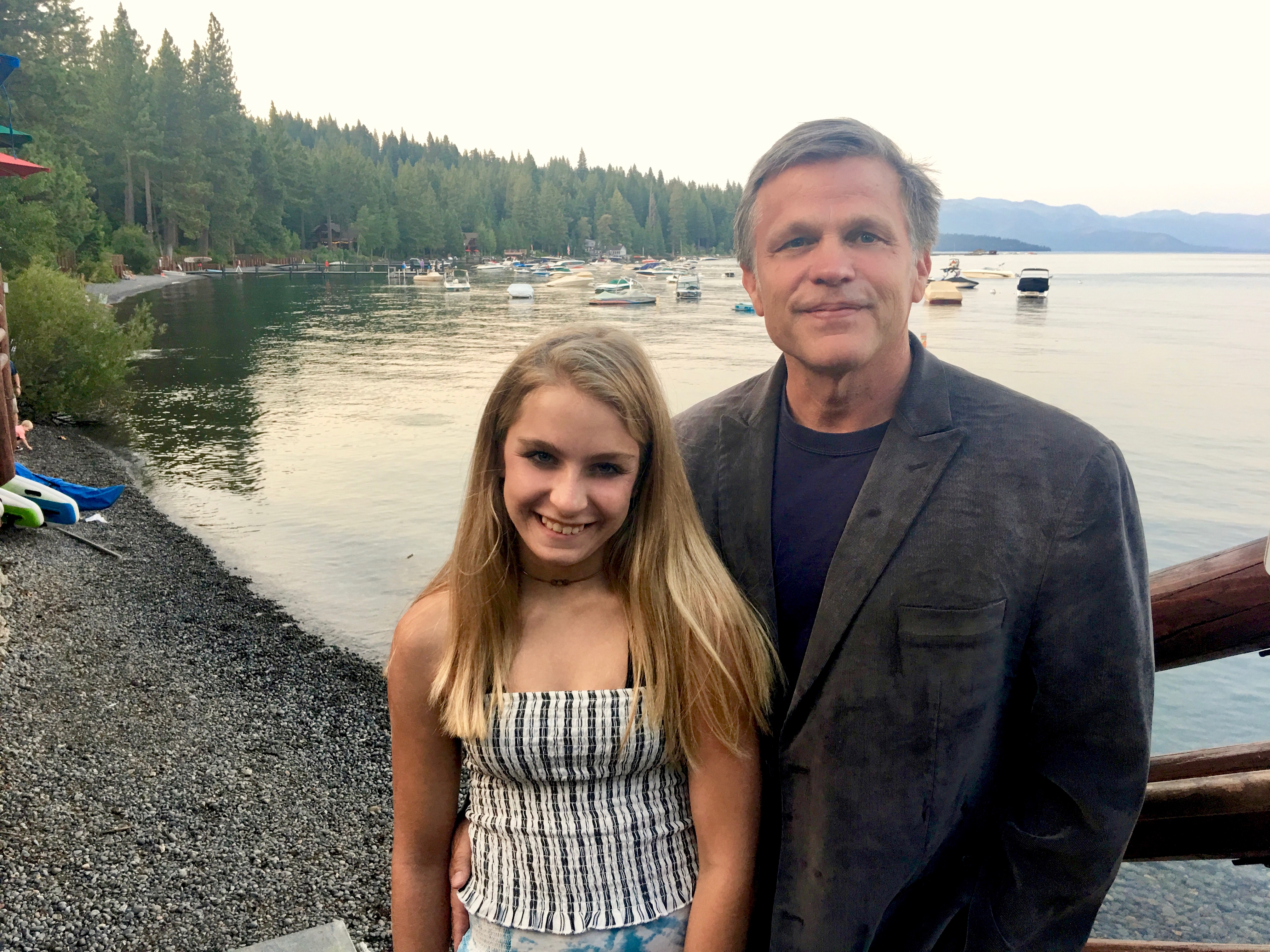 Douglas Brinkley and daughter Benton Lake Tahoe 2018